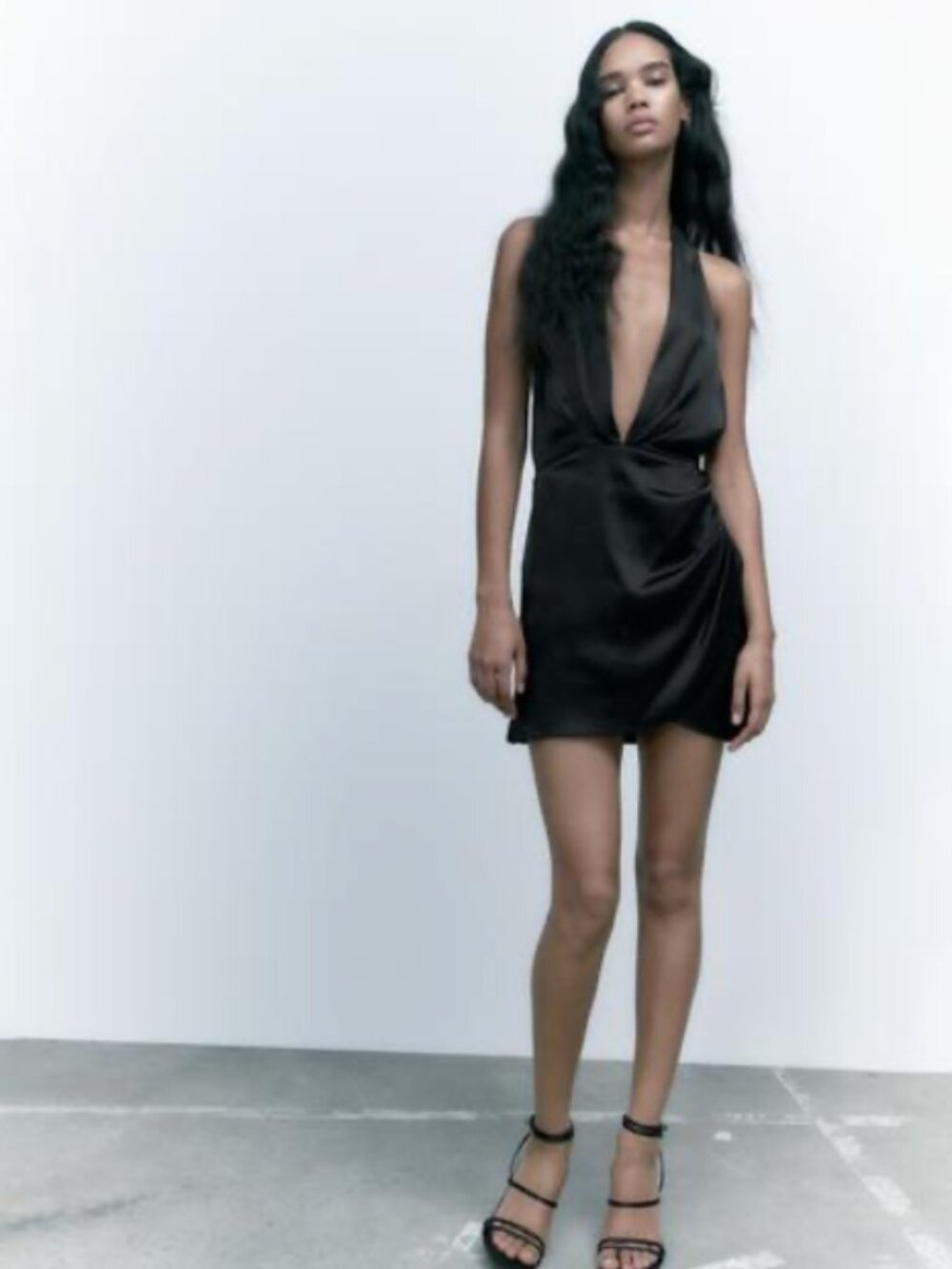 Zara Satin Effect Mini Dress (Black)(XS)